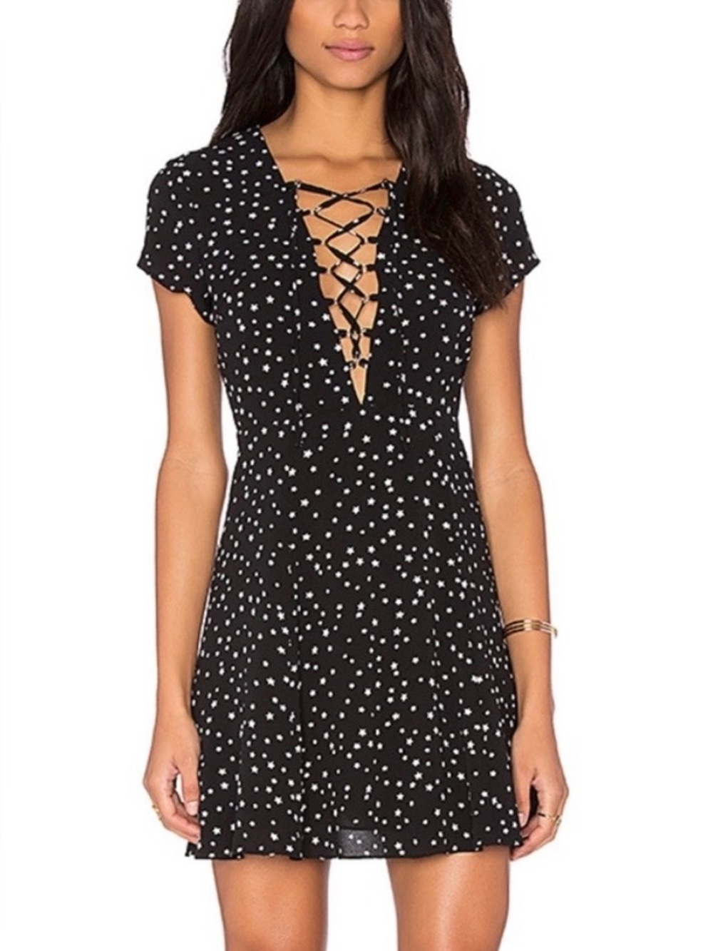 WYLDR Black Star-Print Lace-Up Mini Dress